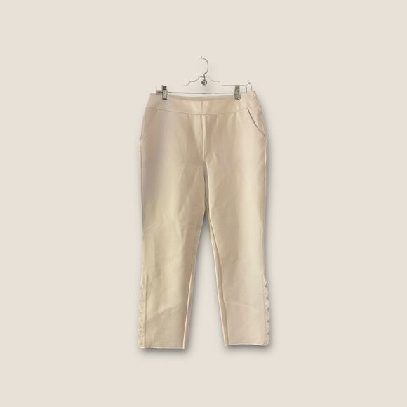 Soft Surroundings Sadie Pants Women's M White Scalloped Detail Skinny Fitted - Picture 1 of 8